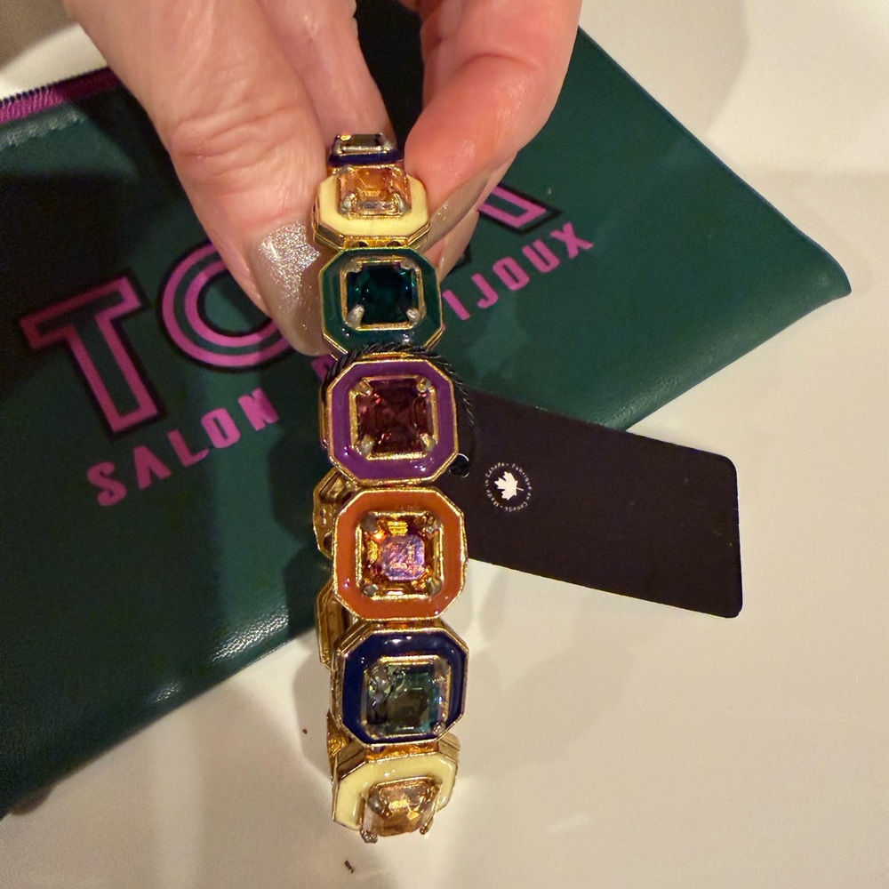 Gold-Tone Multi-Color Enamel & Crystal Link Bracelet